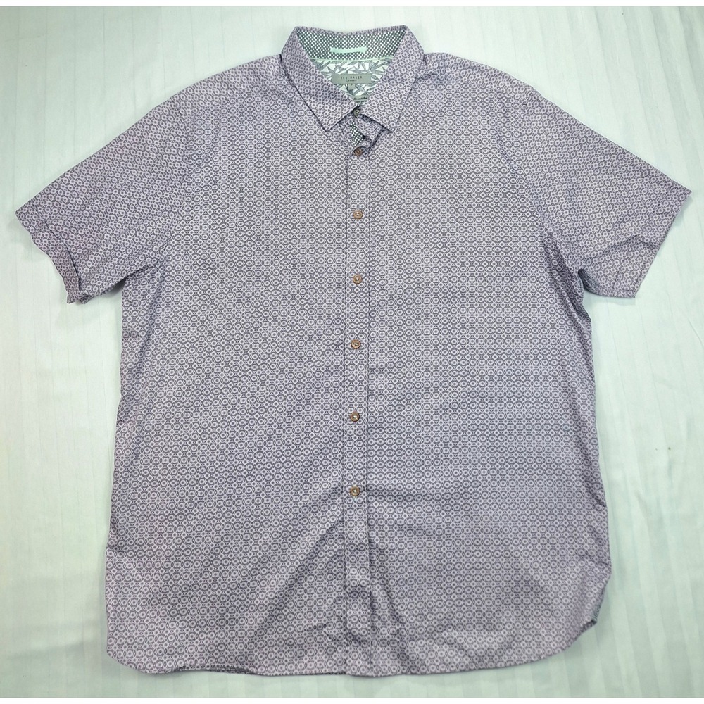 Ted Baker‎ London Gooslin Purple Geometric Print Short Sleeve Shirt Mens Size 7